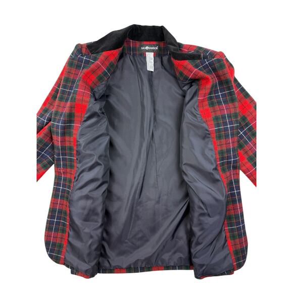 Vtg Sag Harbor Red Tartan Plaid Blazer Wool Blend Jacket Velvet Collar Womens 14 - Picture 5 of 10